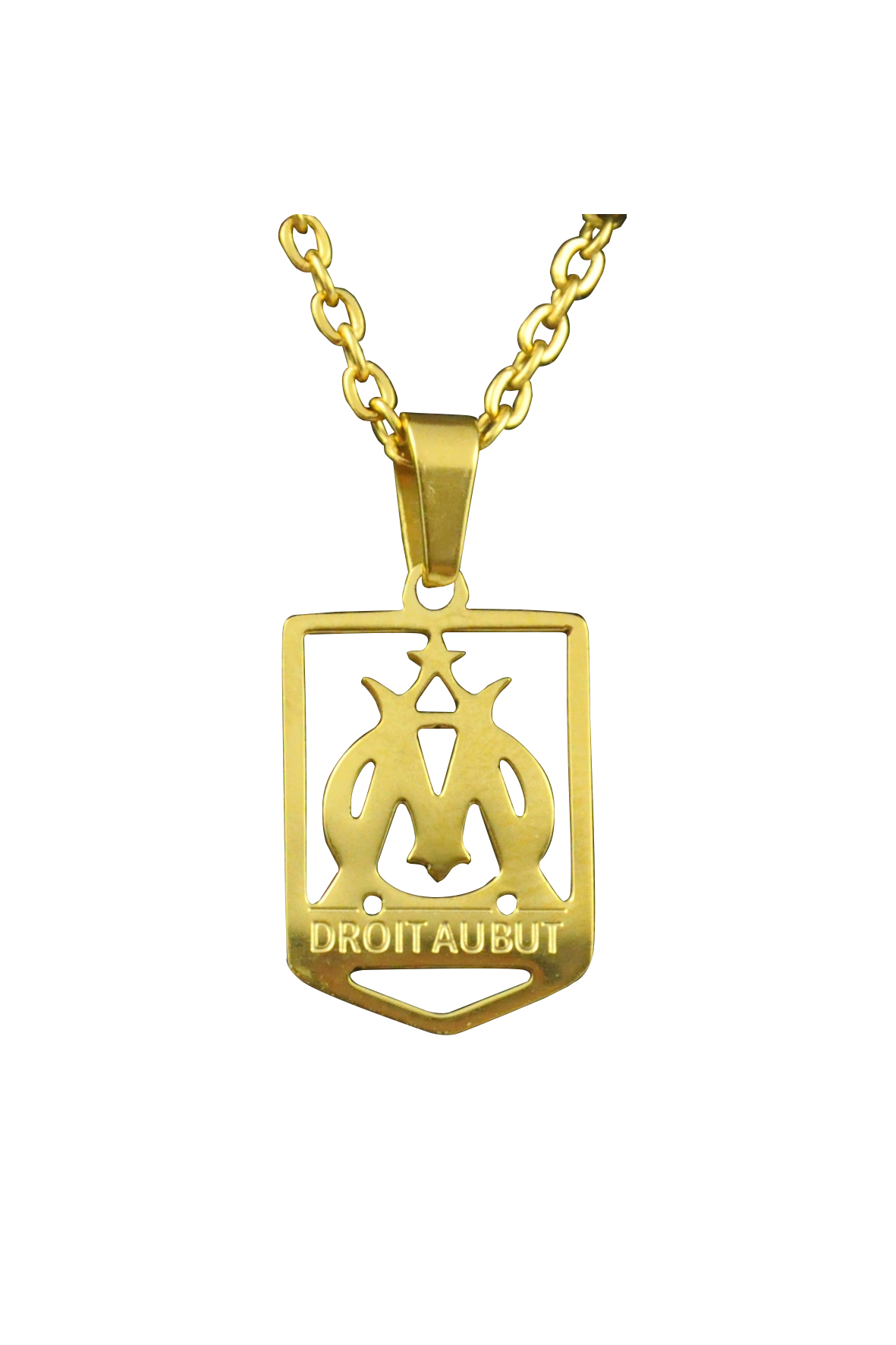 Collier pendentif fanion + chaîne, acier doré couleur OR 18k