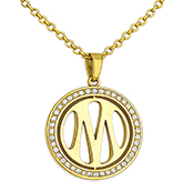 Collier acier logo strass doré