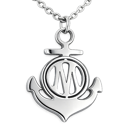 Collier acier OM ancre marine argenté