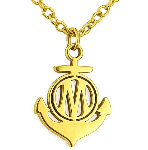 Collier acier OM ancre marine doré