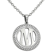 Collier acier logo strass argenté