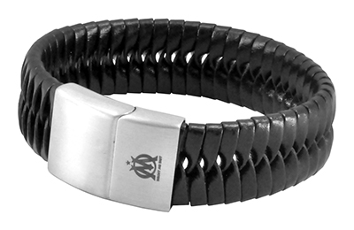 Bracelet cuir tressé noir grand modèle