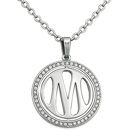 Collier acier logo strass argenté
