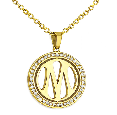 Collier acier logo strass doré